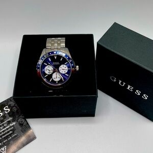 Guess Waterpro Men's Silver Tone Multifunction Watch U1107G2 Red Blue